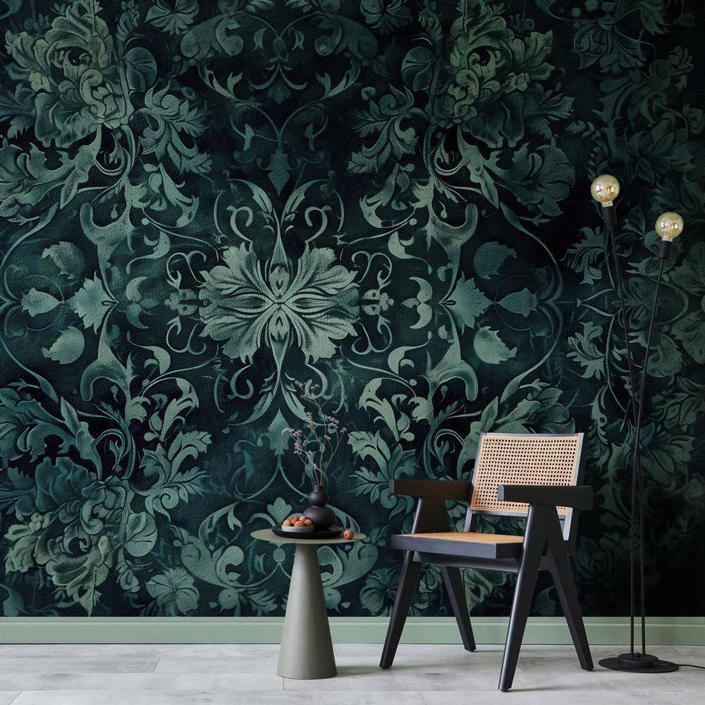 Wall Mural - Oriental Pattern Carpet: Emerald Ornaments and Worn Patterns