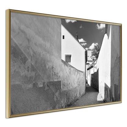 Black and White Framed Poster - Sunny Day in the Town-artwork for wall with acrylic glass protection