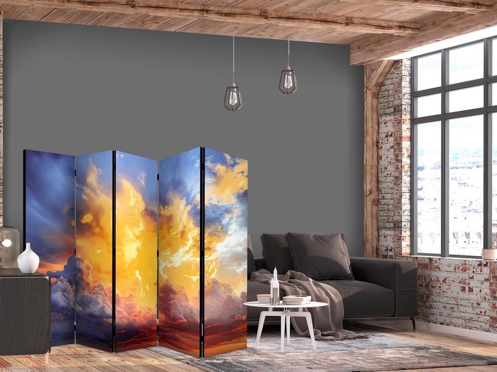 Room Divider - Beautiful Sunset - Clouds in Warm Tones- A 5 Panel Folding Screen For Living rooms, bedrooms or home office, decorative folding screen made with wood and canvas