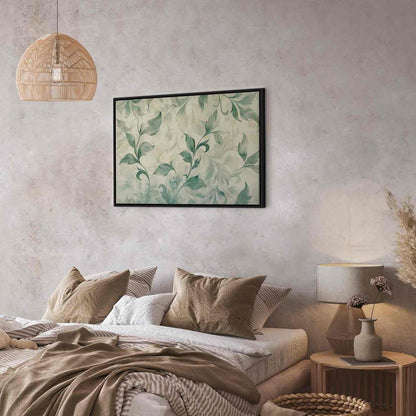 Impression sur toile - Motif botanique aquarelle Feuilles délicates vert-beige