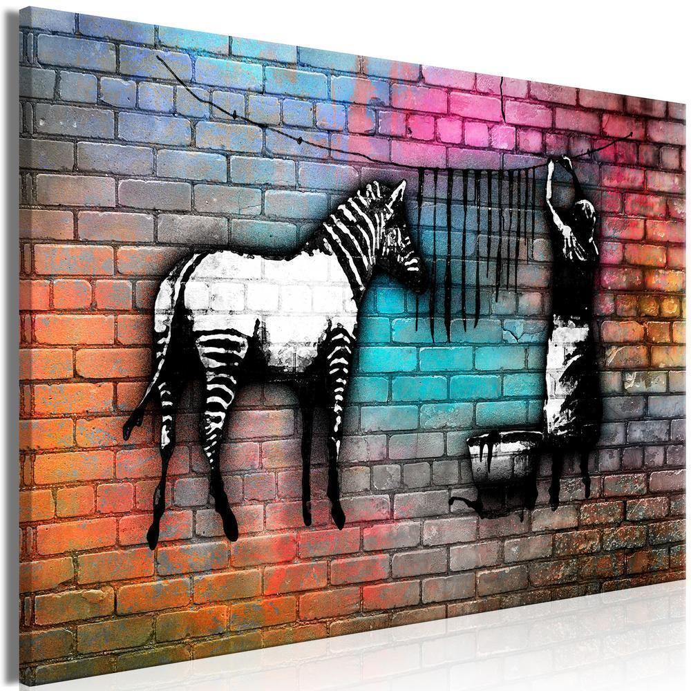 Canvas Print - Washing Zebra - Colourful Brick (1 Part) Wide-ArtfulPrivacy-Wall Art Collection