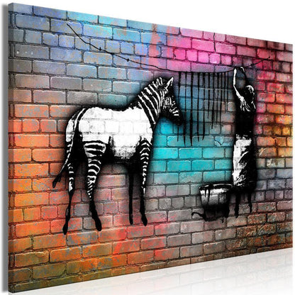 Canvas Print - Washing Zebra - Colourful Brick (1 Part) Wide-ArtfulPrivacy-Wall Art Collection