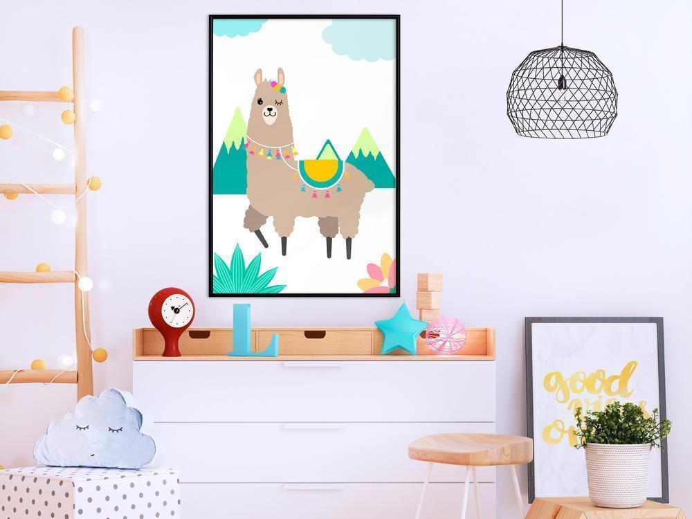 Nursery Room Wall Frame - Playful Llama-artwork for wall with acrylic glass protection