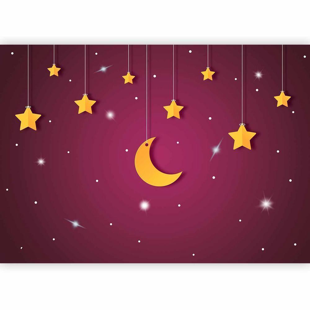 Wall Mural - Skyline - violet night sky landscape with stars for children