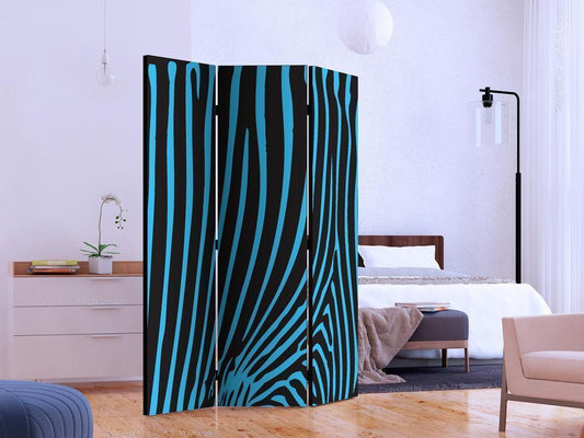 Decorative partition-Room Divider - Zebra pattern (turquoise)-Folding Screen Wall Panel by ArtfulPrivacy