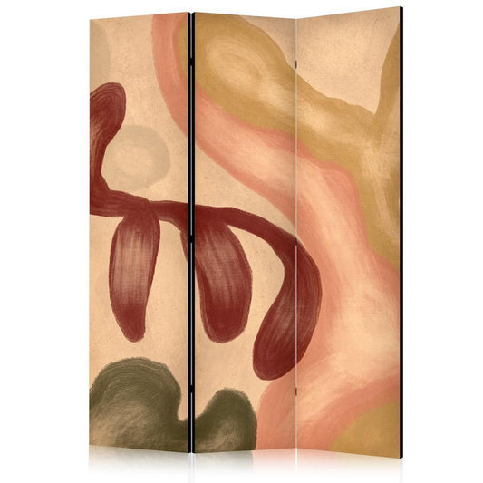 Room Divider - Worn Figures - Shapes in Lime Wash Technique in Warm Colors