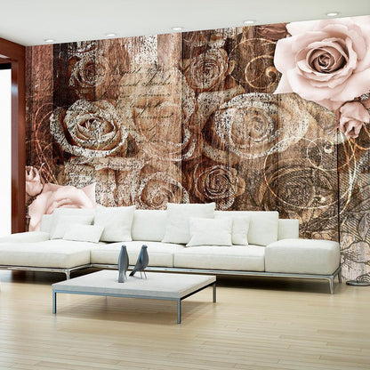 Wall Mural - Old Wood & Roses-Wall Murals-ArtfulPrivacy