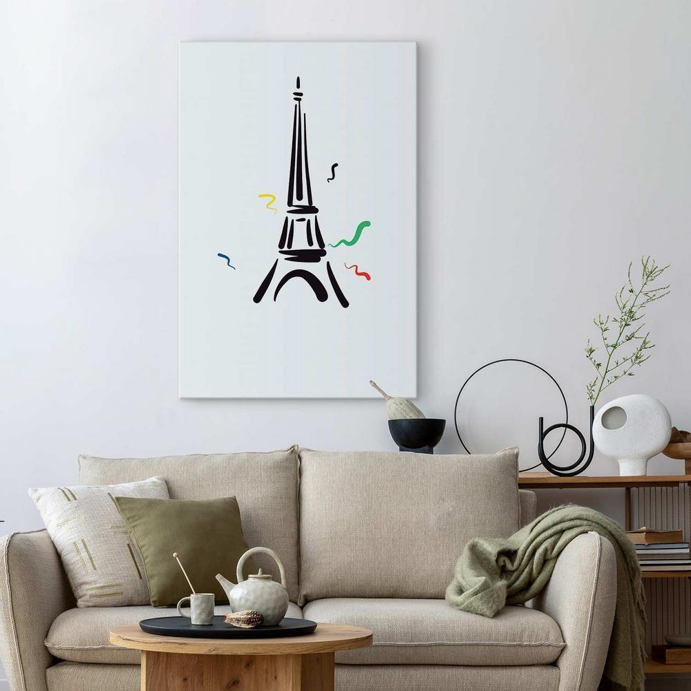 Canvas Print - Black Graphic Drawing of the Eiffel Tower on a Cream Background