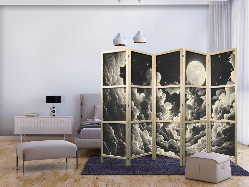 Japanese Room Divider - Moon and Stars Singing Among the Great Clouds