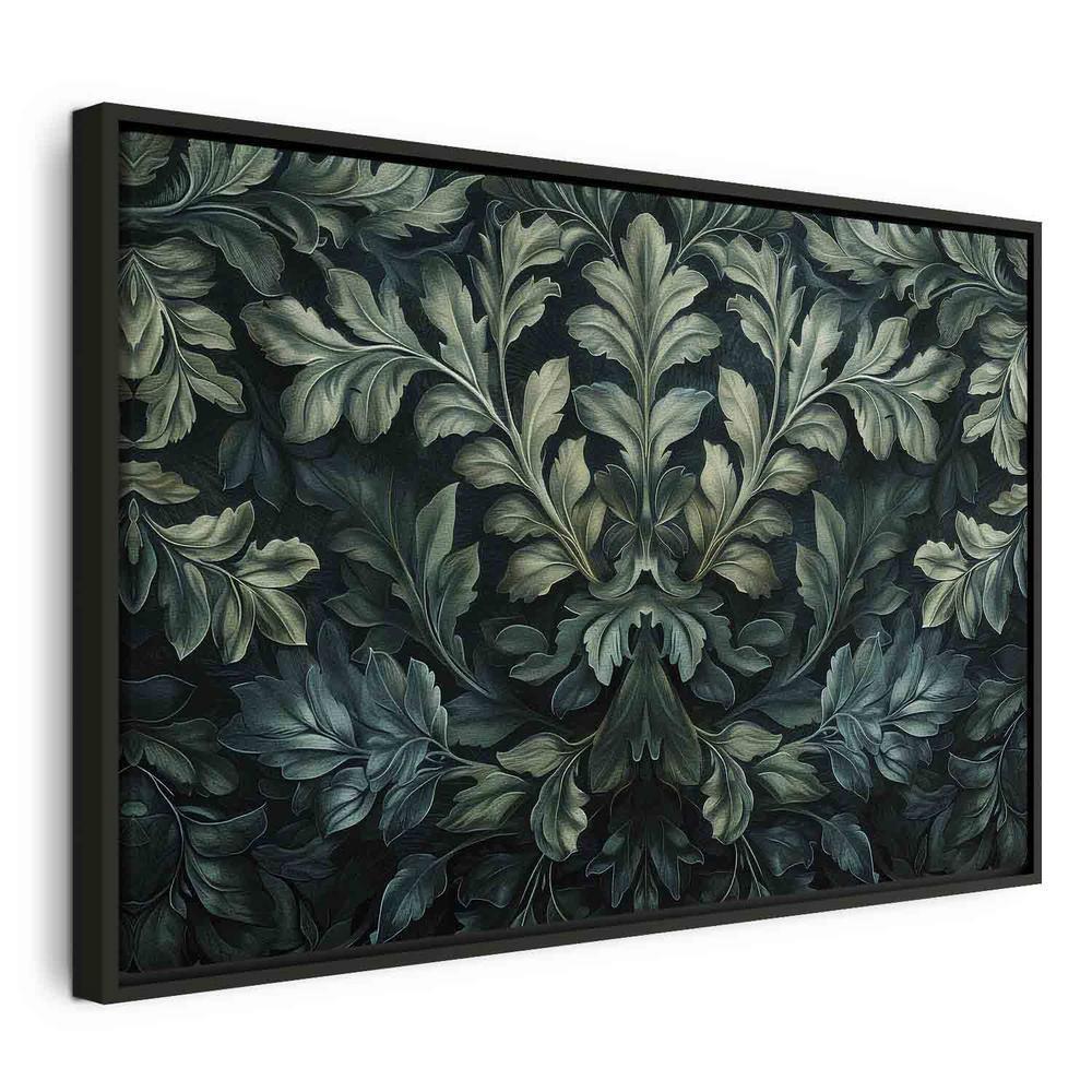 Impression sur toile - Feuilles victoriennes vert foncé : composition botanique sculptée