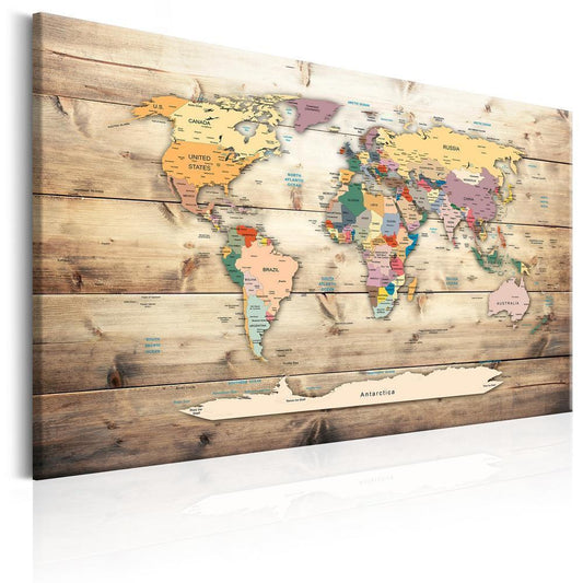 Cork board Canvas with design - Decorative Pinboard - World Map: Wooden Oceans-ArtfulPrivacy