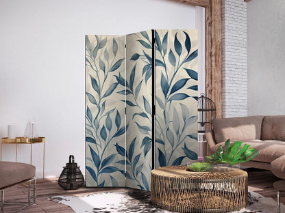 Room Divider - Leaves in Blue Colors - Delicate Botanical Motif