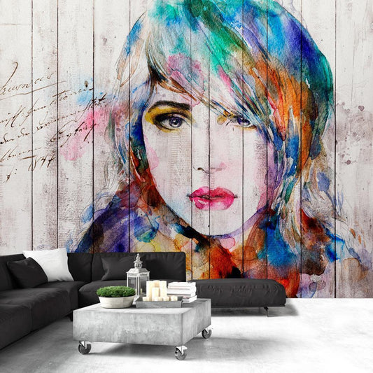 Wall Mural - Wooden Portrait-Wall Murals-ArtfulPrivacy