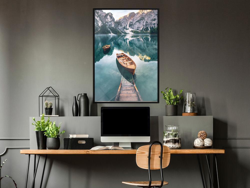 Framed Art - Lake in a Mountain Valley-artwork for wall with acrylic glass protection