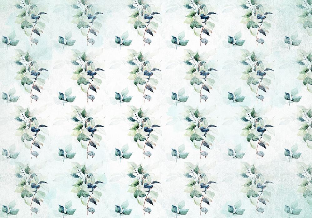 Wall Mural - Mint nature - uniform pattern in floral motif with green leaves-Wall Murals-ArtfulPrivacy