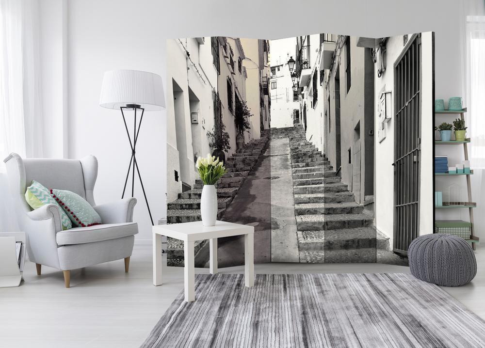 Room Divider - Altea Old Town II- A 5 Panel Folding Screen For Living rooms, bedrooms or home office, decorative folding screen made with wood and canvas