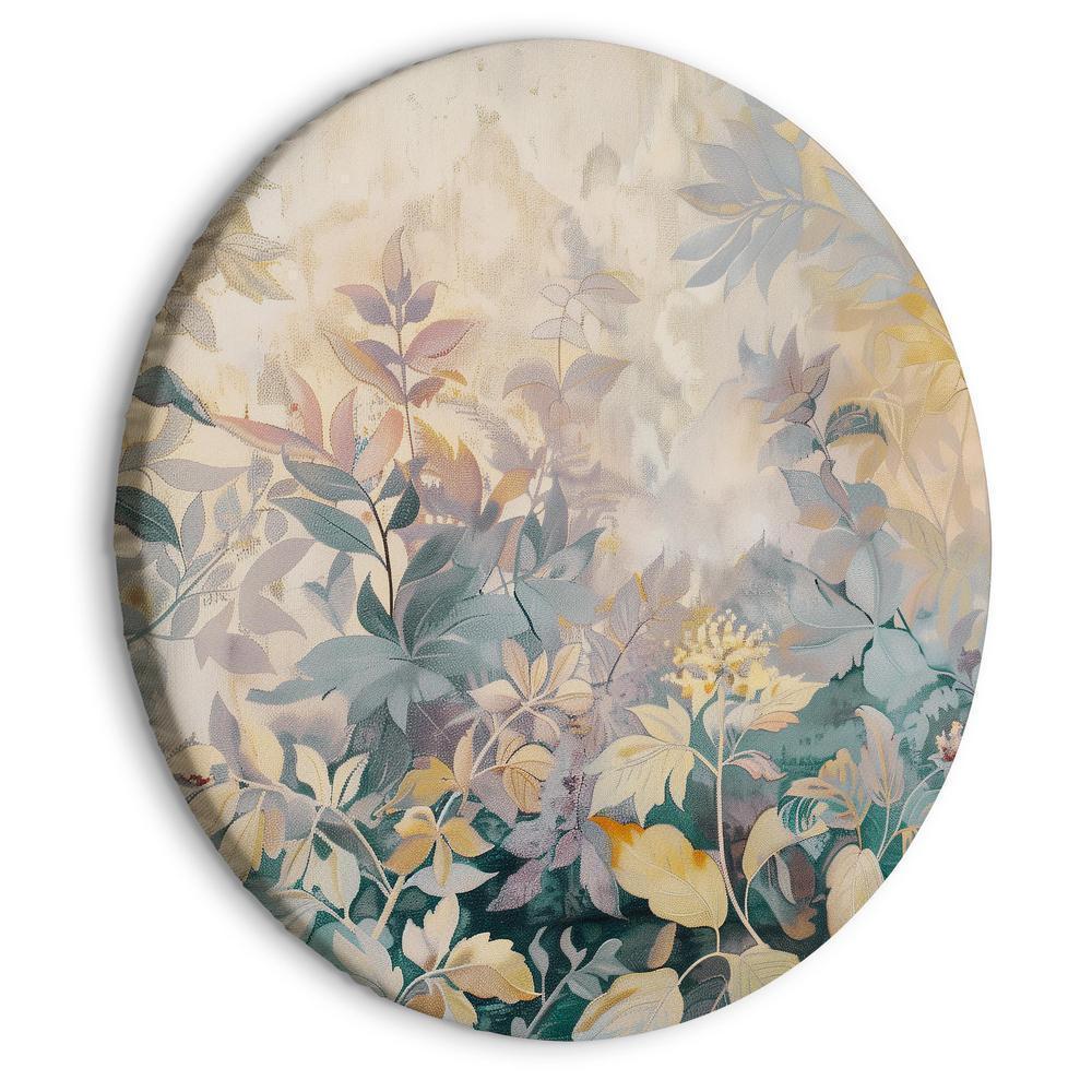 Round Canvas Print - Tapestry Pattern with a Meadow and Flowers Kilim with a Spring Motif