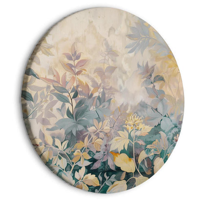 Round Canvas Print - Tapestry Pattern with a Meadow and Flowers Kilim with a Spring Motif