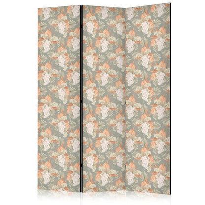 Room Divider - Little Bouquets - Exotic Flowers and Leaves on a Gray-Green Background