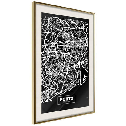 Wall Art Framed - City Map: Porto (Dark)-artwork for wall with acrylic glass protection