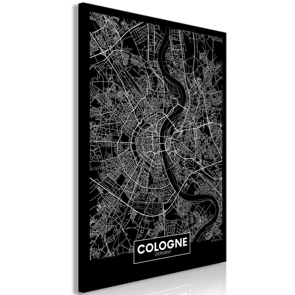 Canvas Print - Dark Map of Cologne (1 Part) Vertical-ArtfulPrivacy-Wall Art Collection