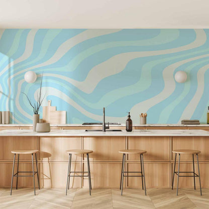 Wall Mural - Composition in Blues and Whites - Harmonious Abstract Waves in a Cool Color Tone