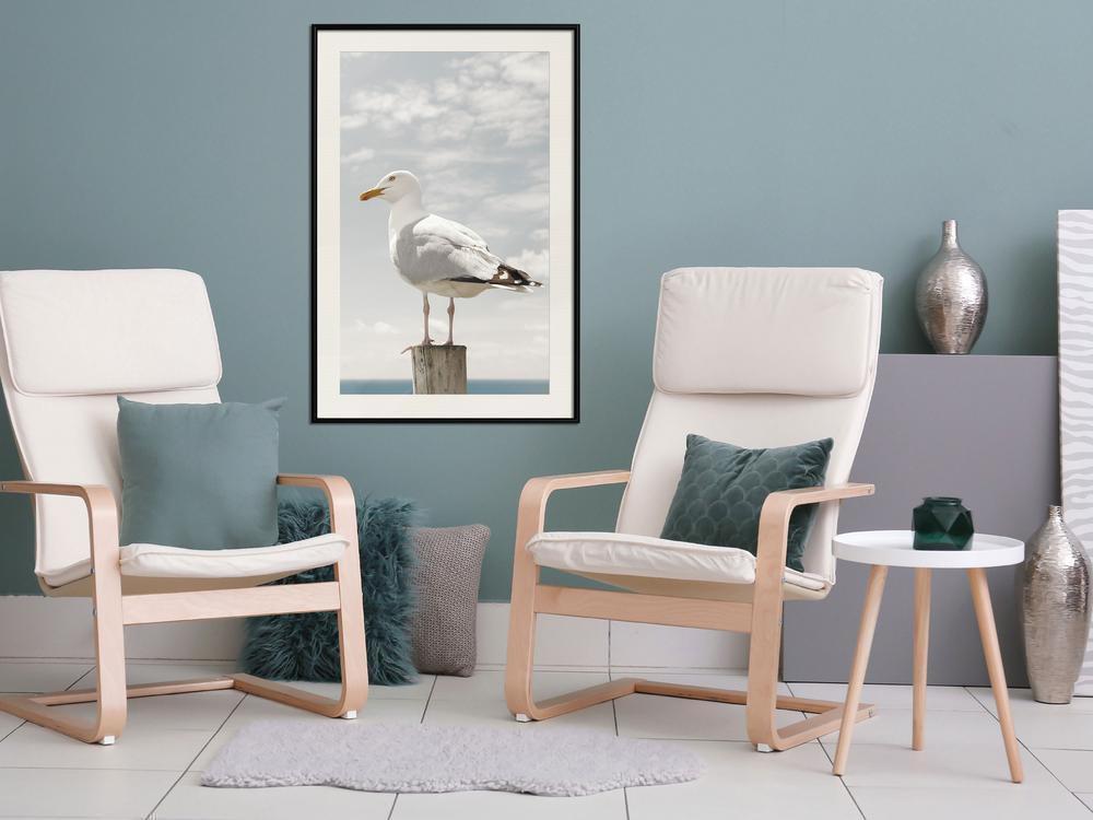 Seascape Framed Poster - Curious Seagull-artwork for wall with acrylic glass protection