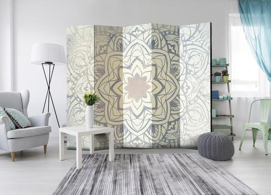 Decorative partition-Room Divider - Winter Mandala II-Folding Screen Wall Panel by ArtfulPrivacy