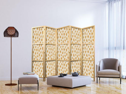 Japanese Room Divider - Drawn Pattern in Dots and Spots - in Shades of Orange and Ecru