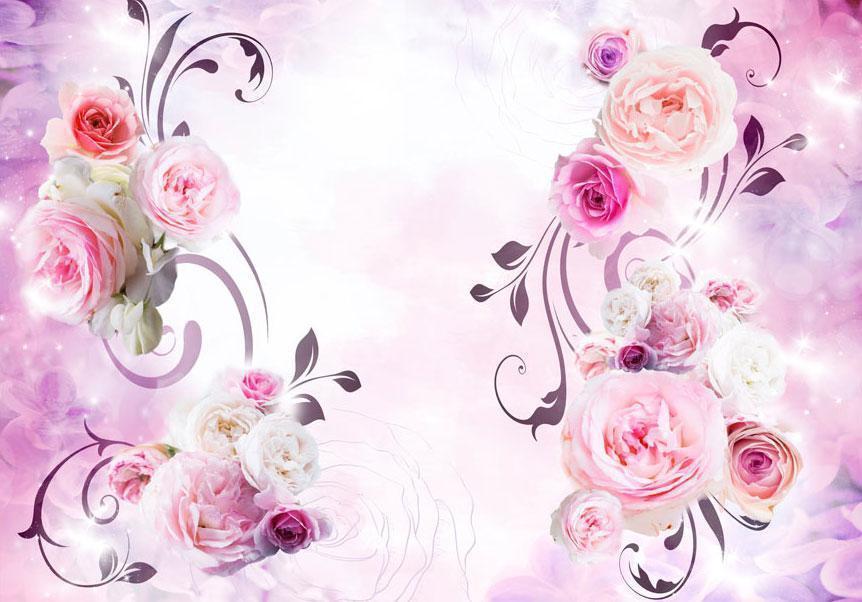 Wall Mural - Rose variations - bouquet of flowers on a solid background with a sparkle effect-Wall Murals-ArtfulPrivacy
