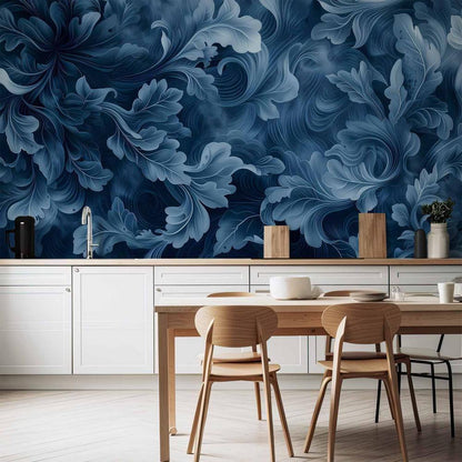 Peinture murale - Ornements abstraits : feuilles victoriennes bleu foncé