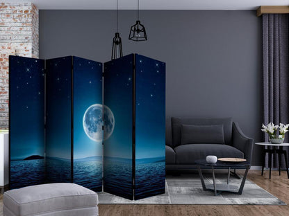 Room Divider - Moonlit night II- A 5 Panel Folding Screen For Living rooms, bedrooms or home office, decorative folding screen made with wood and canvas