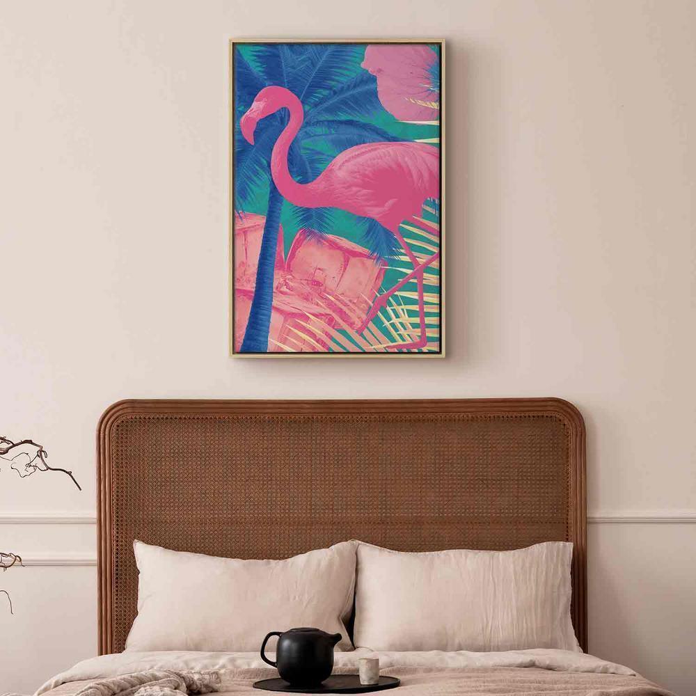 Canvas Print - Pink Flamingo - Abstract Flamingo Against Palms and Ice Cubes