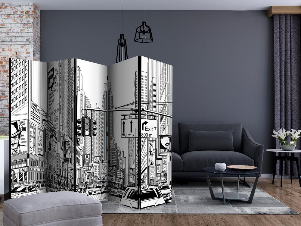 Room Divider - Street in New York city II- A 5 Panel Folding Screen For Living rooms, bedrooms or home office, decorative folding screen made with wood and canvas