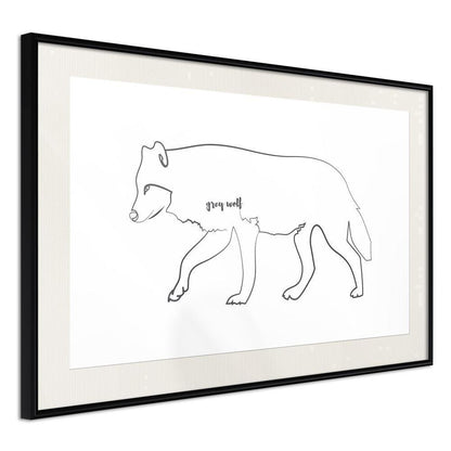 Black and White Framed Poster - Grey Wolf-artwork for wall with acrylic glass protection