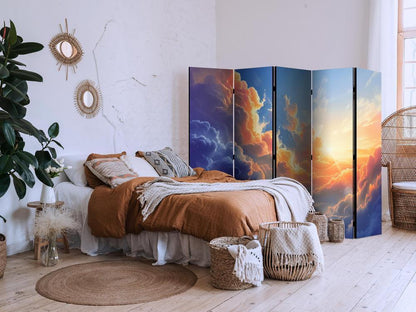 Room Divider - Sunset Over a Cloudy Sea: A Marvelous Symphony of Colors- A 5 Panel Folding Screen For Living rooms, bedrooms or home office, decorative folding screen made with wood and canvas