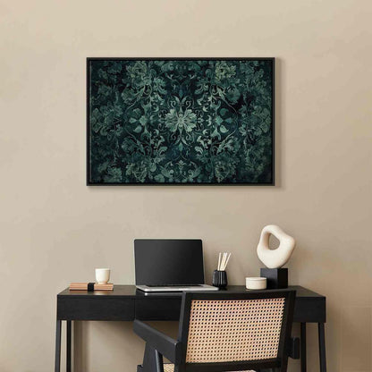 Canvas Print - Oriental Pattern Carpet: Emerald Ornaments and Worn Patterns