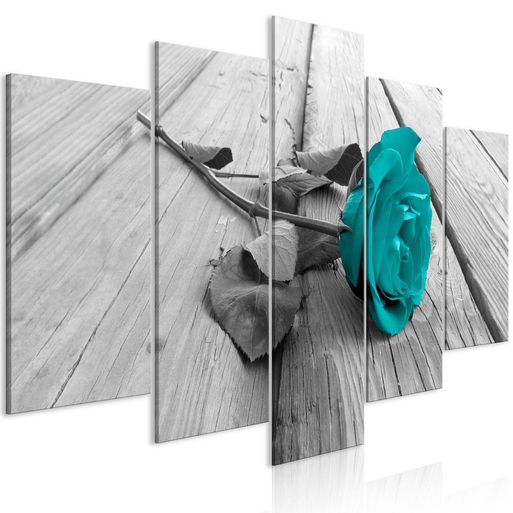 Canvas Print - Rose on Wood (5 Parts) Wide Turquoise-ArtfulPrivacy-Wall Art Collection