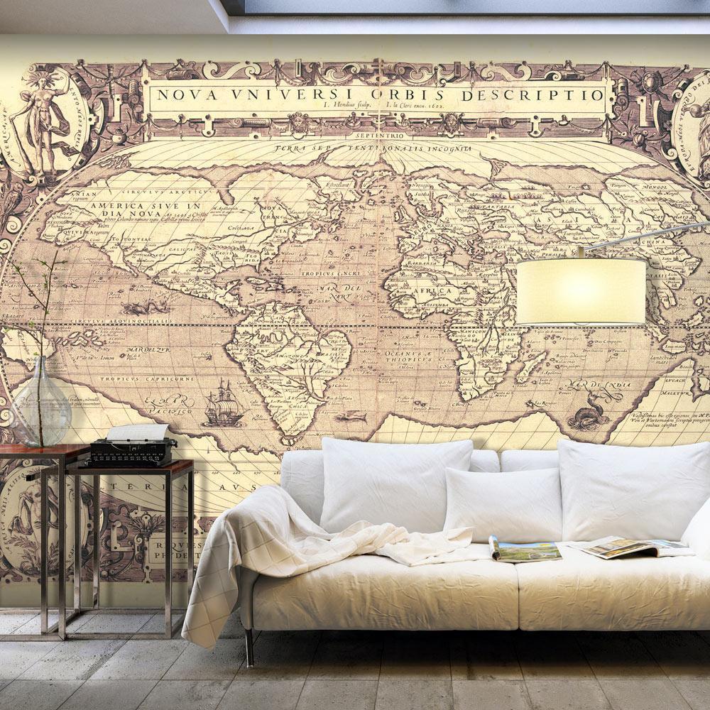 Wall Mural - Retro style world map - outline of continents with inscriptions in Latin-Wall Murals-ArtfulPrivacy