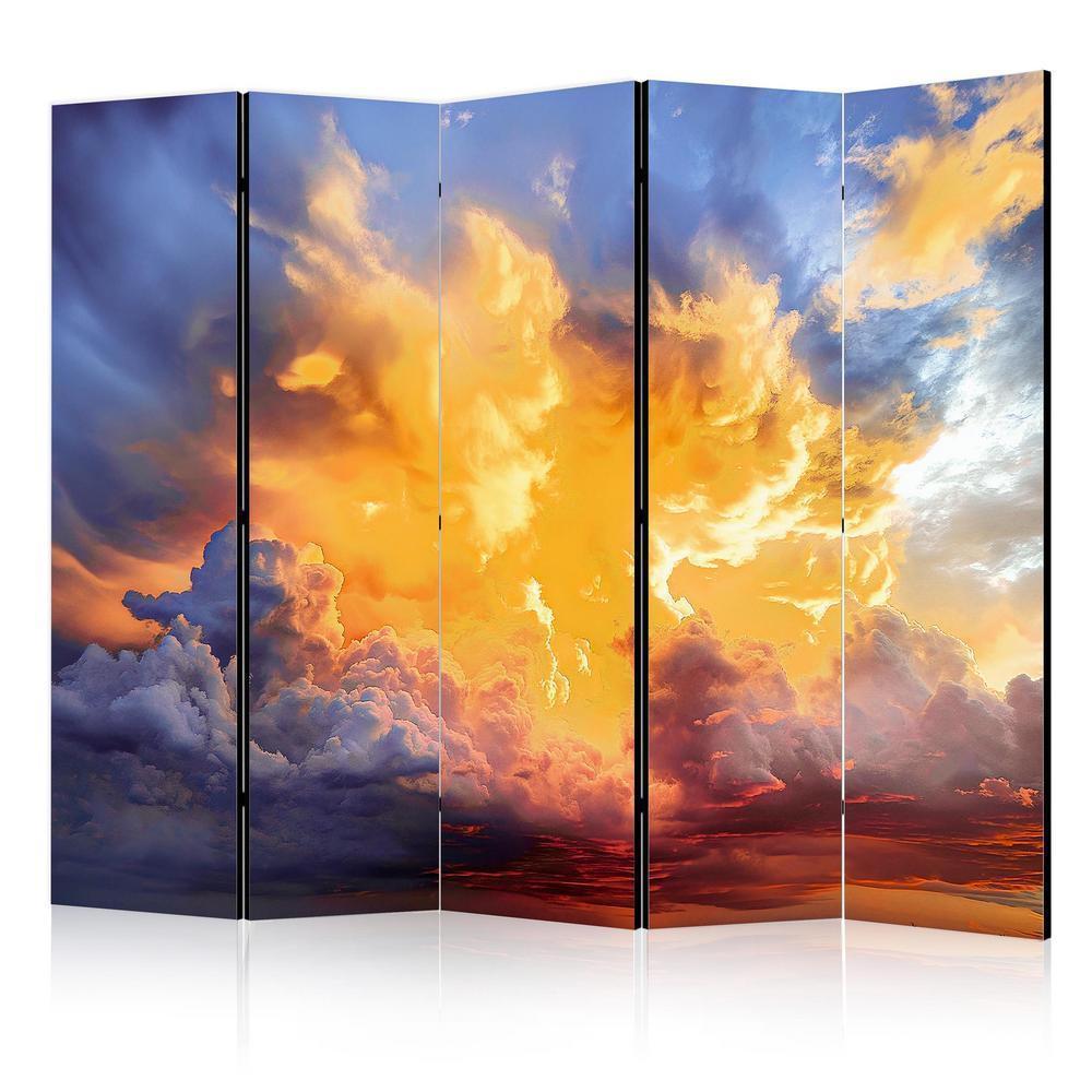 Room Divider - Beautiful Sunset - Clouds in Warm Tones- A 5 Panel Folding Screen For Living rooms, bedrooms or home office, decorative folding screen made with wood and canvas