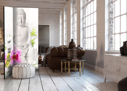Decorative partition-Room Divider - Buddha and Orchids-Folding Screen Wall Panel by ArtfulPrivacy