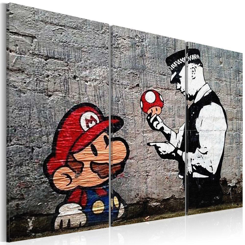 Canvas Print - Super Mario Mushroom Cop by Banksy-ArtfulPrivacy-Wall Art Collection