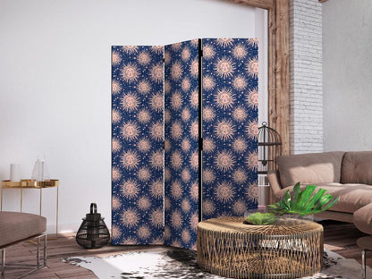 Room Divider - Sunny Patterns - Repeating Sun Motif on a Navy Background