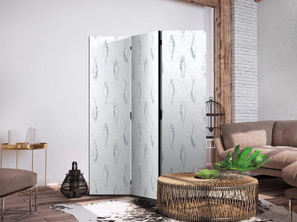 Room Divider - Delicate Blue Fish - Mosaic Fish in Subtle Blue Color Shades with an Arched Pattern in the Background