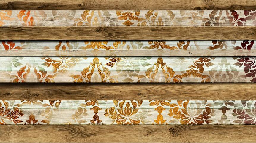 Wall Mural - Wooden elegance - background with wood motif and white and gold ornaments-Wall Murals-ArtfulPrivacy