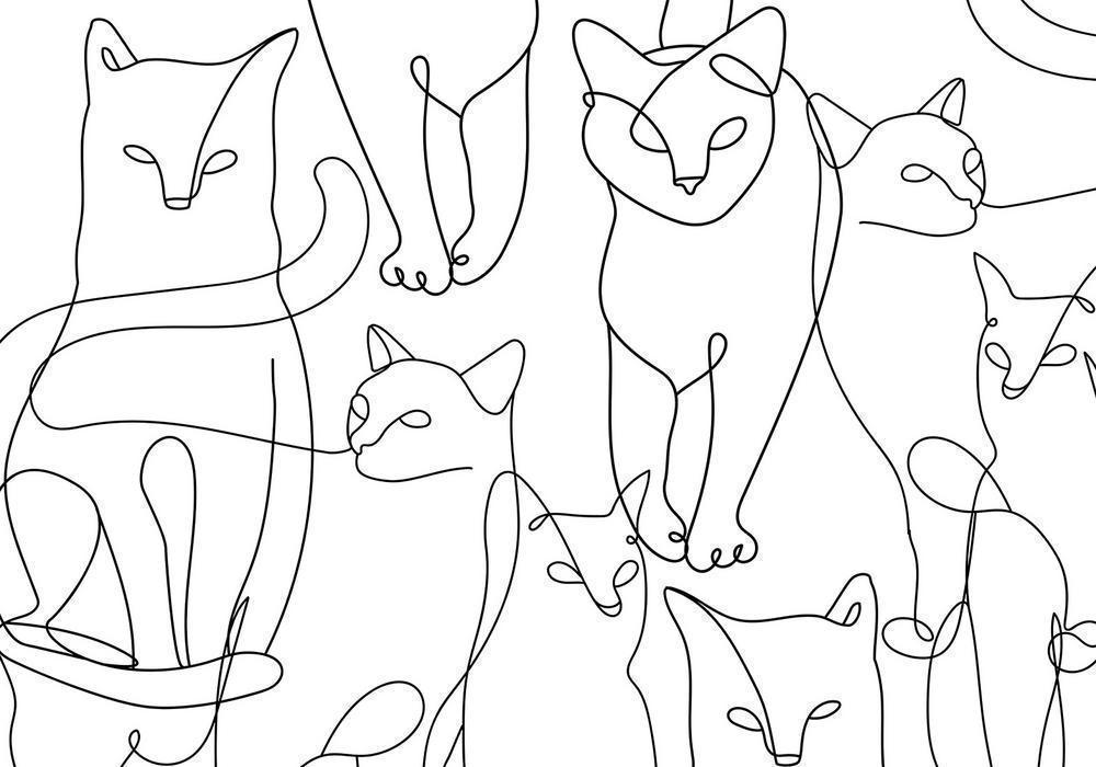 Wall Mural - Cat lineart - minimalist sketches of black cats on white background-Wall Murals-ArtfulPrivacy
