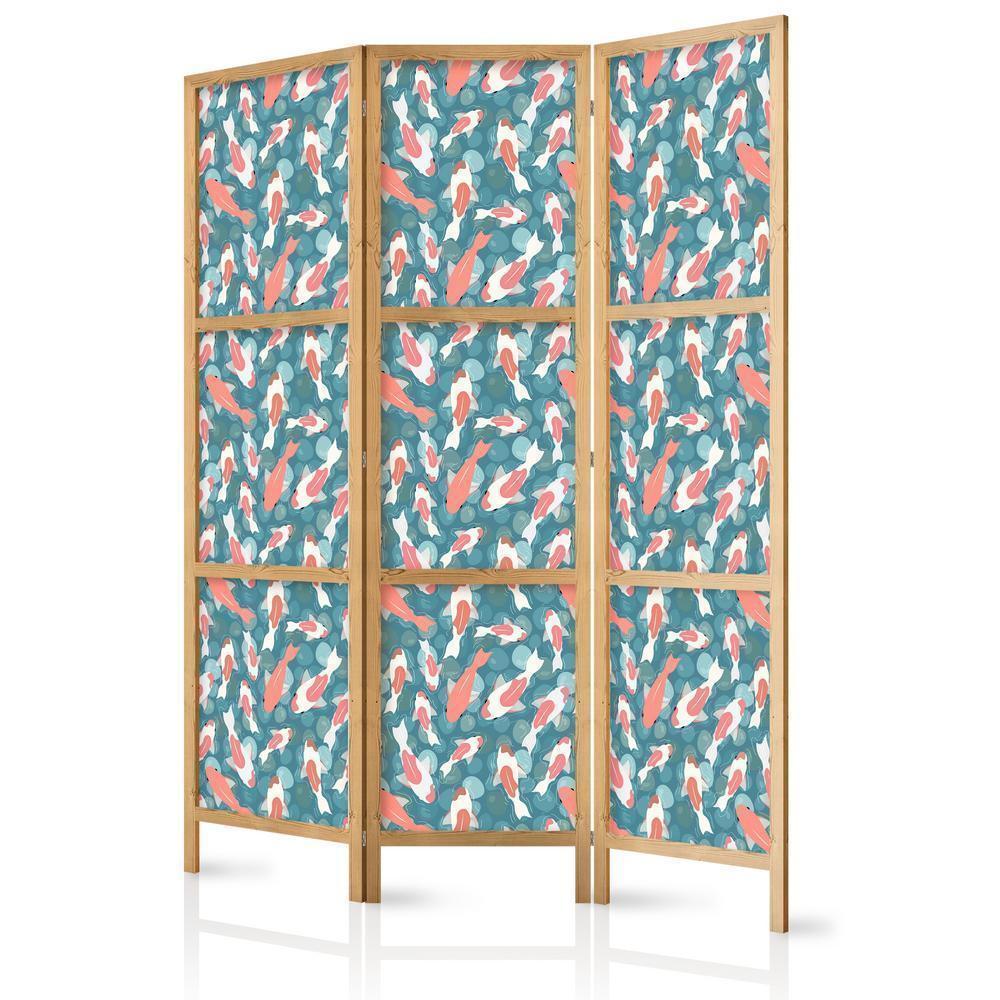 Japanese Room Divider - Oriental Pond - a Cluster of Japanese Fish Swimming in Crystal Clear Water with Flashes of Light