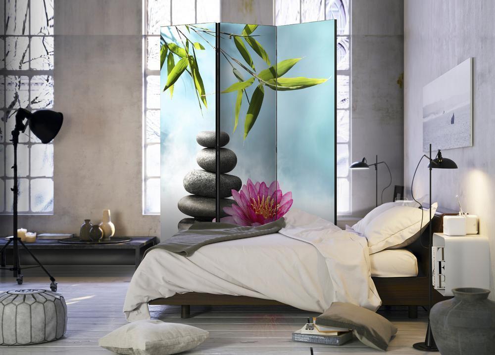 Decorative partition-Room Divider - Water Lily and Zen Stones-Folding Screen Wall Panel by ArtfulPrivacy