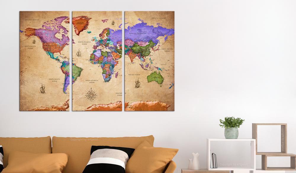 Cork board Canvas with design - Decorative Pinboard - Colourful Travels (3 Parts)-ArtfulPrivacy