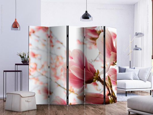 Decorative partition-Room Divider - Pink magnolia II-Folding Screen Wall Panel by ArtfulPrivacy